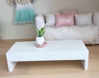 White wooden rectangular dollhouse table for modern miniature dolls house 1/12 1:12 scale