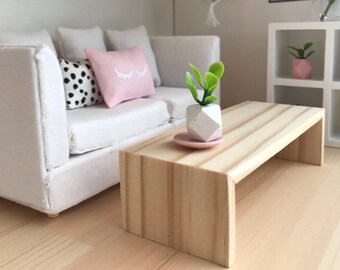 Wooden rectangular dolls house coffee table for miniature dollhouse 1/12 1:12 scale