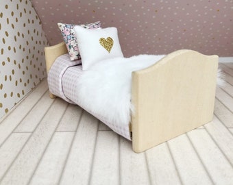 Miniature Wooden Dollhouse Single Bed with Mattress 1/12 1:12 scale