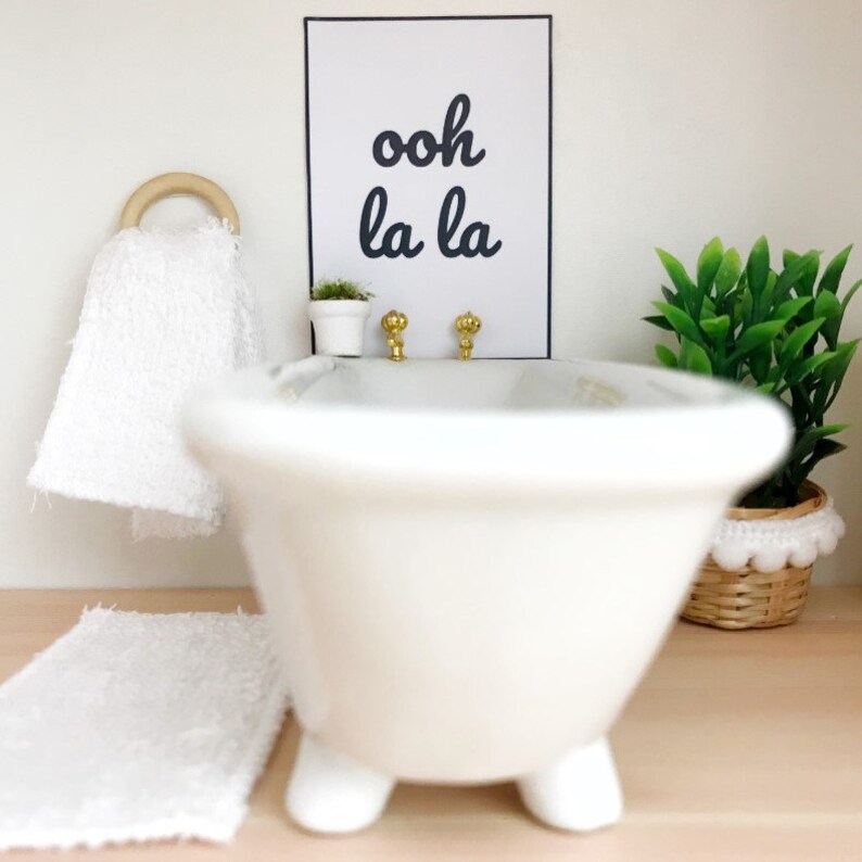 Modern Dollhouse White Ceramic Bath Tub With Gold Taps Etsy