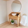 Wood bathroom vanity with drawer for modern dollhouse, 12th scale miniature - round or square freestanding sink 1\/12 1:12