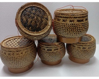 Sticky Rice Kratib Traditional Thai Basket Weaving  for Storage Sticky Rice or Another 8inch Size