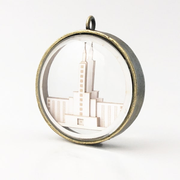 Los Angeles Temple Ornament - Church of Jesus Christ Christmas ornament - wedding -  missionary - baptism - Glass and Lasercut paper