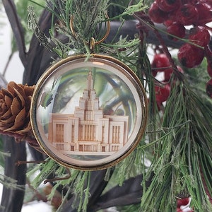 Saratoga Springs Temple Ornament Church of Jesus Christ Christmas ornament wedding missionary baptism Glass and Lasercut paper image 3