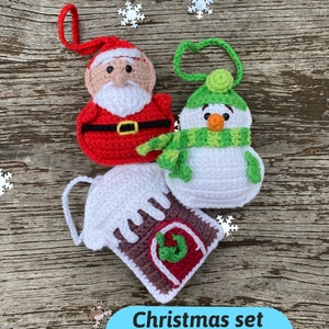 Crochet Christmas ornament: snowman, Santa, gingerbread house, amigurumi Christmas decoration, English pattern pdf