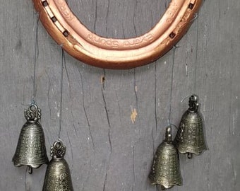 Genuine Bare Horse shoe, or Horse shoe windchime with 30/30 bullet shells, Good luck horse shoe. Horse shoe with Chinese bells wind chime