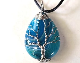 Handmade unique Tree of life pendant necklace, with gemstones, made from silver plated wire.