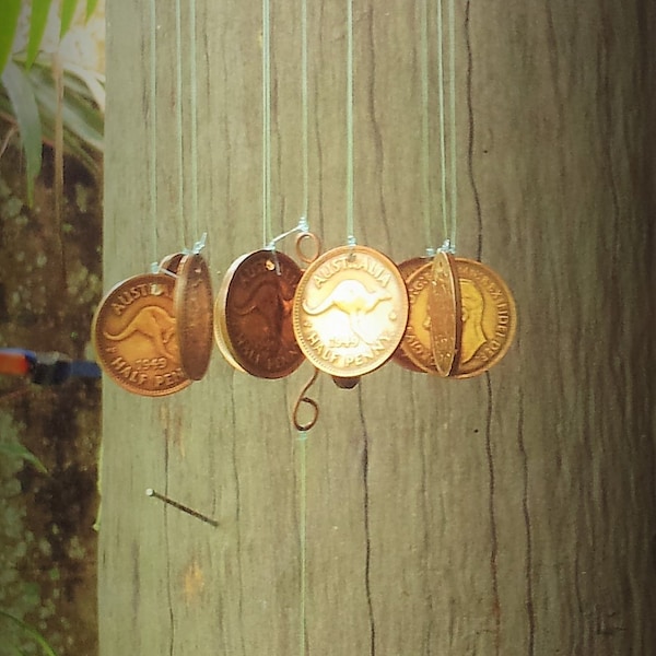 Handmade Australian Penny wind chime coin windchime unique gift + Old school currency