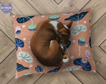 Super Soft Fleece Pet Bed with Japanese Style Pattern of Lotus Flower with Seeds | Dog or Cat