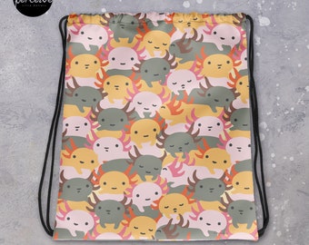 Sweet and Cutest Axolotl Babies Illustration Drawstring Bag for Sport, Swim | Cartoon Weedkend Bag | Your Lovely Belongings