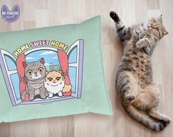 Super Soft Fleece Pet Bed with Chubby Meow Space Home Sweet Home Illustration | Dog or Cat