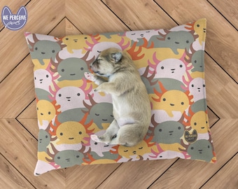 Cama de felpa con estampado de ajolote en tonos pastel para gatos / Cojín adorable con forma de salamandra para gatitos y perros pequeños / Decoración estética kawaii para guardería infantil