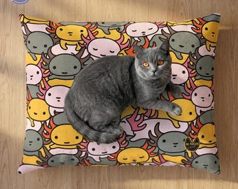 Axolotl Pattern Pet Bed | Coral Fleece | Playful Amphibian Design