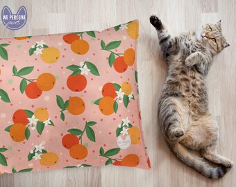 Super Soft Fleece Pet Bed with Pattern of Peach Color Blossom Orange Garden in the Fresh Morning | Dog or Cat