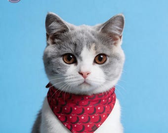 Red Magritte Surrealist Apple Pet Bandana | Gift for Cat and Small Dog Lovers | Artistic Aesthetic Neckwear for Stylish Pets