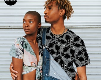 All-Over Print Crew Neck Hipster T-shirt for Men | Axolotl Pattern in M.C. Escher Style | Casual Tee | Men | XS - 2XL