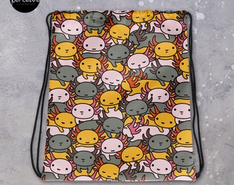 Drawstring Bag with Illustrated Axolotl in Funny and Cute Style for Sport, Swim | Cartoon Weedkend Bag