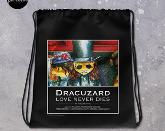 Dracuzard Drawstring bag for Gym, Sport, Swim | Beach Bag with Movie Quote of Love Never Dies | Illustration Backpack