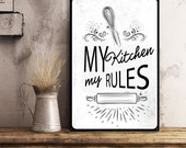 My kitchen Rules kitchen metal tin signs custom family sign rustic country kitchen wall decor housewarming gift dining room cookin