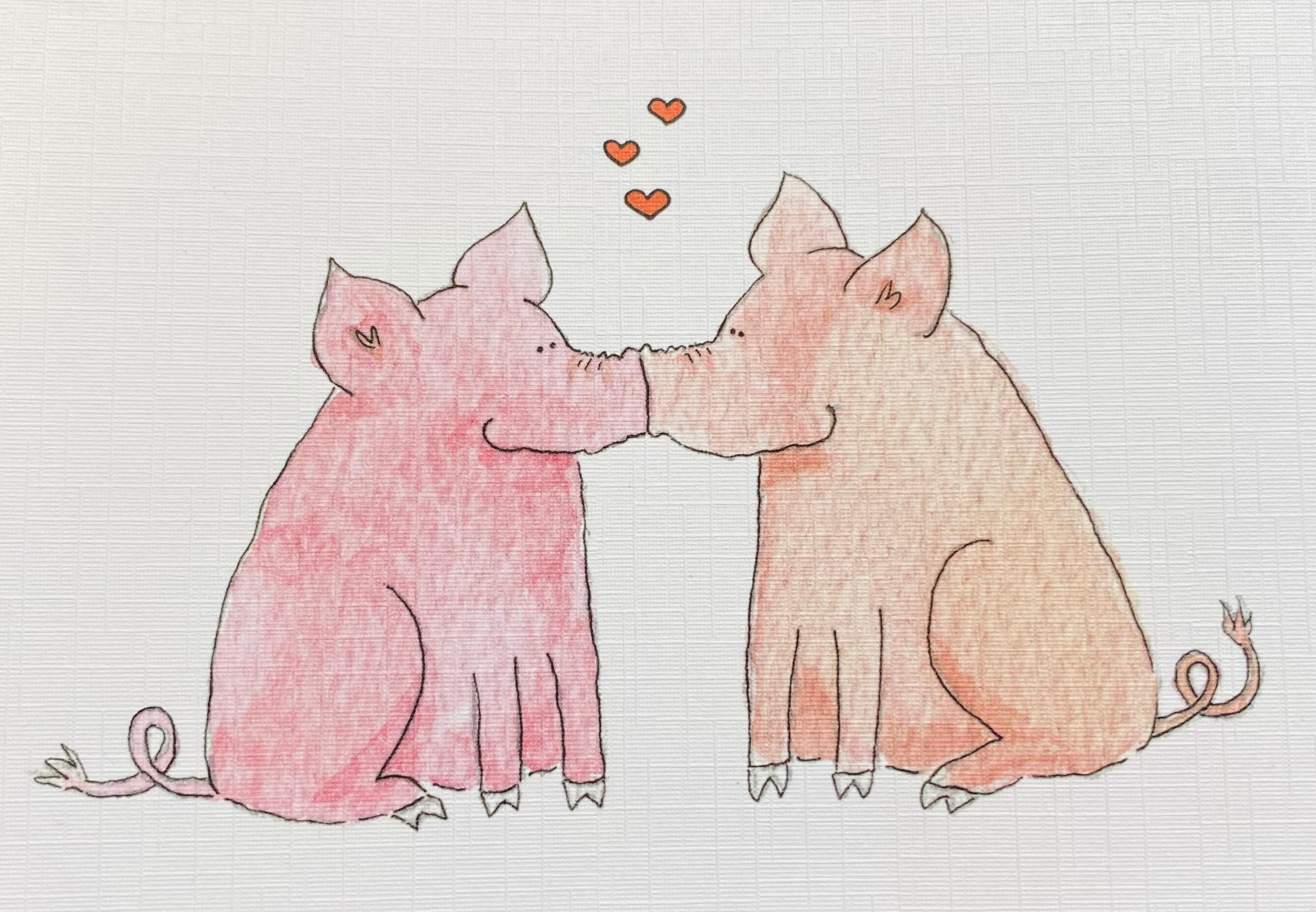 Kissing Pigs Loved up Valentines Greetings Card Etsy