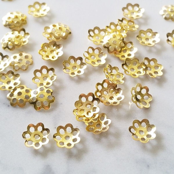 6mm Gold Bead Cap, 200 Filigree Bright Gold Bead Caps, Flower Bead Caps, Small Bead Cap, BC013