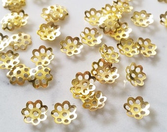 6mm Gold Bead Cap, 200 Filigree Bright Gold Bead Caps, Flower Bead Caps, Small Bead Cap, BC013