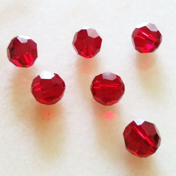 Siam 8mm 5000 Swarovski Round Crystal Beads - Austria - Authentic - 6 Pieces - Jewelry Findings - Spacer Beads