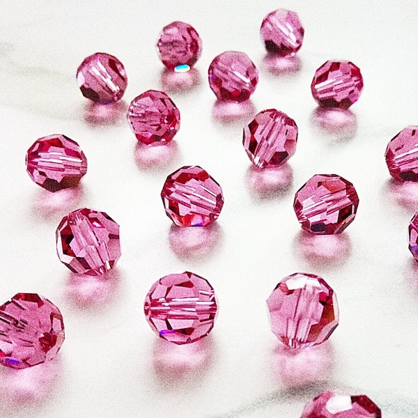 Rose 8mm 5000 Swarovski Round Crystal Beads, 8mm Round Beads, 6 Round Crystals, Austria Crystal Spacer Beads, Authentic Crystal