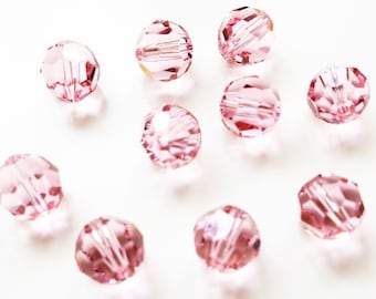 8mm Light Rose 5000 Swarovski Round Crystal Beads, 6 Pieces, Austria Crystal Spacer Beads, Authentic Crystal