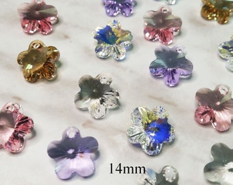 14mm 6744 Swarovski Crystal Flower Pendant - 2 Pieces - Crystal - Crystal AB - Golden Shadow - Light Rose - Violet