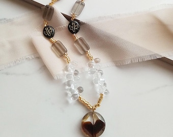 Autumn Czech Glass Necklace, Layering Necklace, Brown and Golds, Gift For Her, BN012