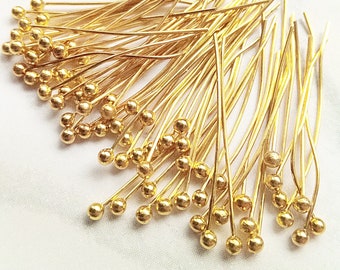 1'' 500 Bright Gold Plated Ball Head Pins - 24 Gauge - 0.5mm - 24mm Gold Ball Head Pins - Jewelry Findings - Gold Plated Headpins