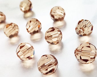 Light Colorado Topaz 8mm 5000 Swarovski Round Crystal Beads, 6 Pieces, 8mm Round Beads, Austria Crystal Spacer Beads, Authentic Crystal