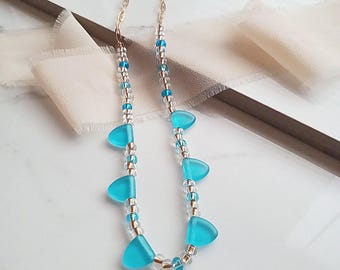 Blue Chevron Necklace, Layering Chain Necklace, Blue and Gold Necklace, Minimalist Necklace, BN005