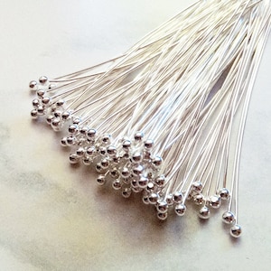 100 Bright Silver Plated Ball Head Pins - 2" 50mm - 24 Gauge - 0.5mm - Jewelry Findings - Silver Plated Headpins