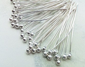 1'' 500 Bright Silver Plated Ball Head Pins - 24 Gauge - 0.5mm - 24mm Silver Ball Head Pins - Jewelry Findings - Silver Headpins