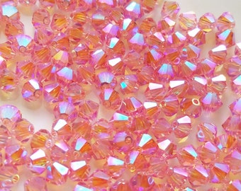 4mm Swarovski Light Rose AB 2X 5301 Bicone Crystals, 48 Pieces, Full Coated Swarovski Crystals