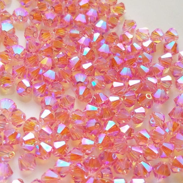 4mm Swarovski Light Rose AB 2X 5301 Bicone Crystals, 48 Pieces, Full Coated Swarovski Crystals