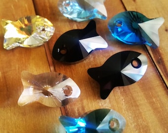 6727 Fish Pendant - Swarovski Crystal Pendant - 18mm Fish - Crystal AB, Jet, Aquamarine, Capri Blue, Indicolite - Authentic Austria Crystal