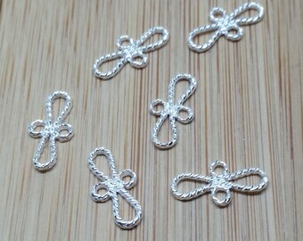 Twisted Rope Links - Connector Hoop Bright Sterling Silver Ribbon Bow Tie - Jewelry Findings - SSL019