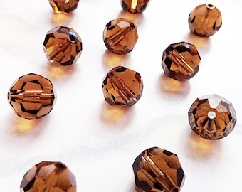 Smoked Topaz 10mm 5000 Swarovski Round Crystal Beads - Authentic Austria - 4 Pieces - Jewelry Findings - Spacer Beads