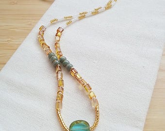 Vintage Style Necklace, Autumn Necklace, Layering Boho Necklace, Czech Glass Necklace, BN013