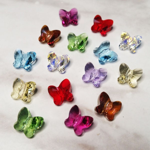 8mm 5754 Swarovski Crystal Butterfly Beads - 6 Pieces - Aquamarine - Crystal AB - Copper - Fuchsia - Jonquil - Light Rose - Light Siam