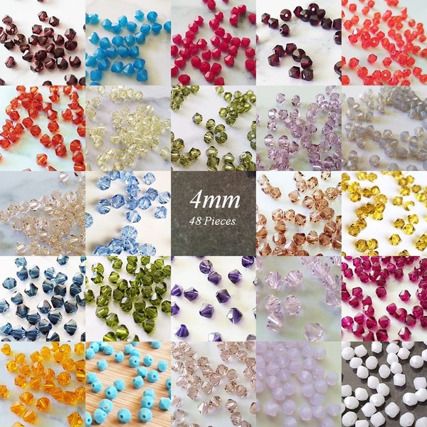 4mm Swarovski 5328 Xilion 5301 Bicone Crystal Loose Beads - 48 Pieces - Choose your color - Bulk Loose Bead - Jewelry Supplies