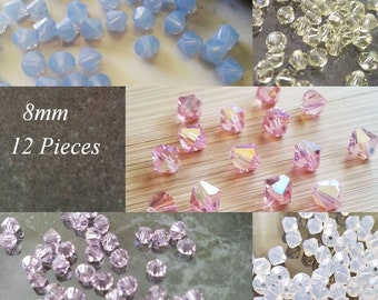 8mm Swarovski 5328 Xilion 5301 Bicone Crystal Loose Beads - 12 Pieces - Choose your color - Bulk Loose Bead - Jewelry Supplies