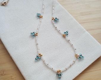 Blue Czech Glass Boho Necklace, Beach Theme Jewelry, Layering Necklace, BN0002