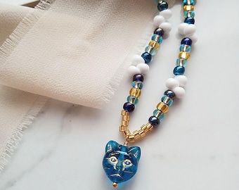 Cat Beaded Necklace, Layering Necklace, Gift For Her, Animal Lover Necklace, BN006