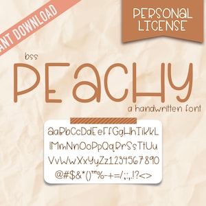 bss PEACHY Font Personal License | A Handwritten Font | Personal Use ONLY