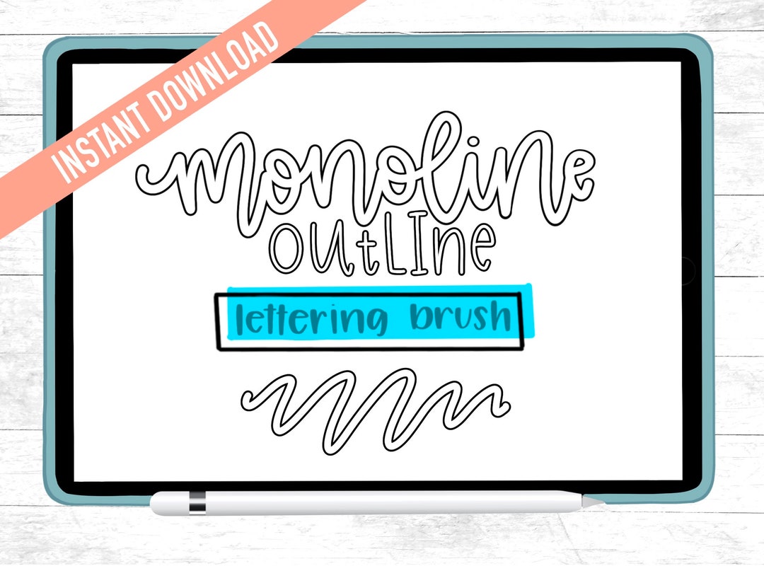 Monoline Outline Procreate Lettering Brush Instant Download Fun Monoline Outline Procreate Lettering Brush Instant Download Fun