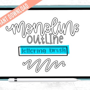 Monoline Outline Procreate Lettering Brush | Instant Download | Fun Digital Brush